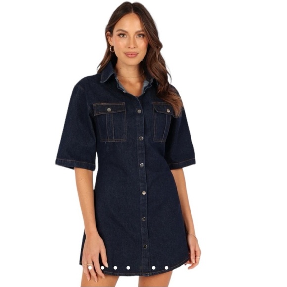 Petal & Pup Rev Mini Short Sleeve Button Denim Dress Size Small NEW - Picture 2 of 15